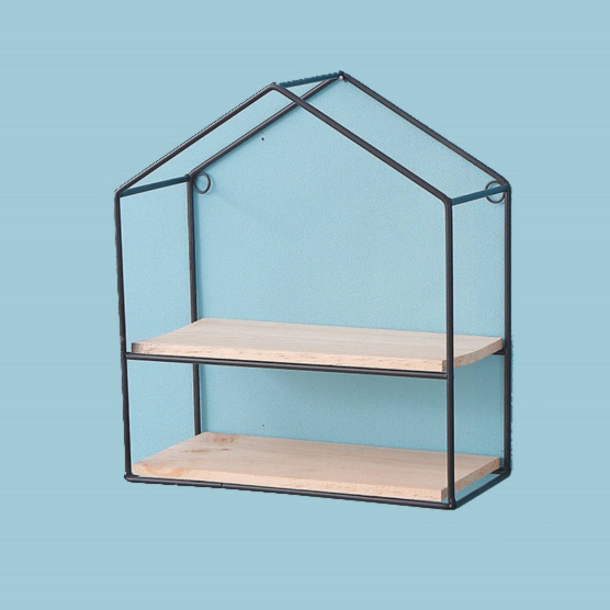NEX™ Black 2-Tier Iron House Floating Wall Shelf